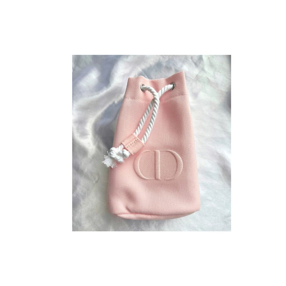 New Authentic Dior Pink Drawstring Canvas Pouch
